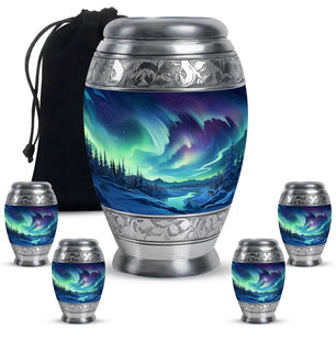 Aurora Borealiss Forest - Northern Light Teardrop, Heart Urn For Ashes