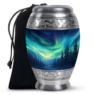 Enchanted Night Skies - Northern Lights Teardrop, Heart Cremation Urn
