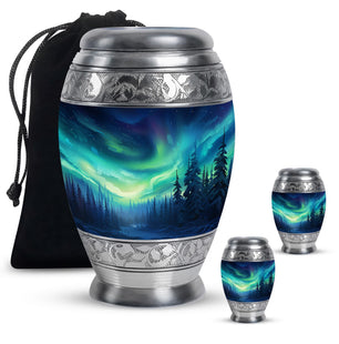 Enchanted Night Skies - Northern Lights Teardrop, Heart Cremation Urn