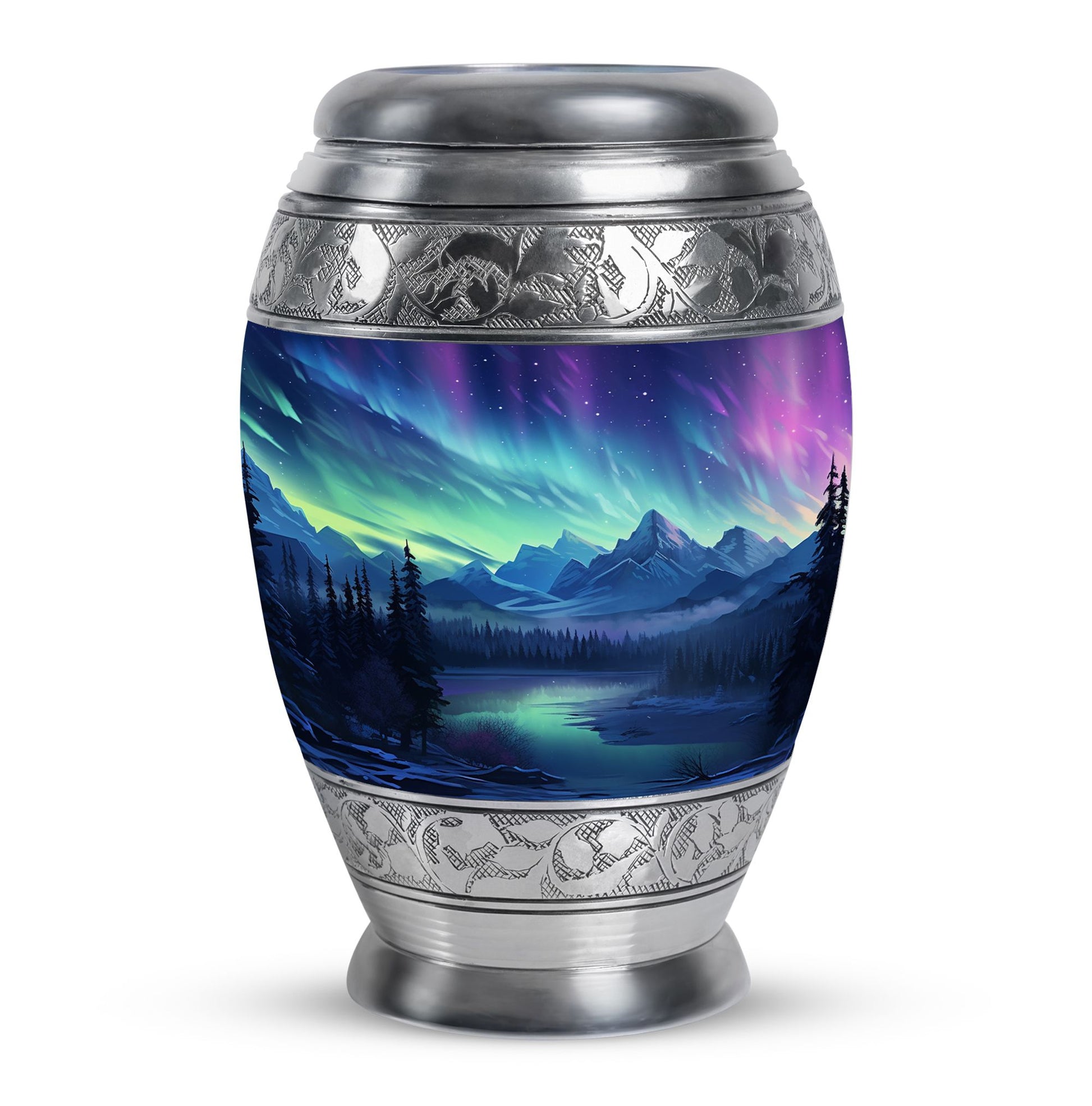 Mountain Lake - Northern Lights Teardrop, Heart Shape Urn