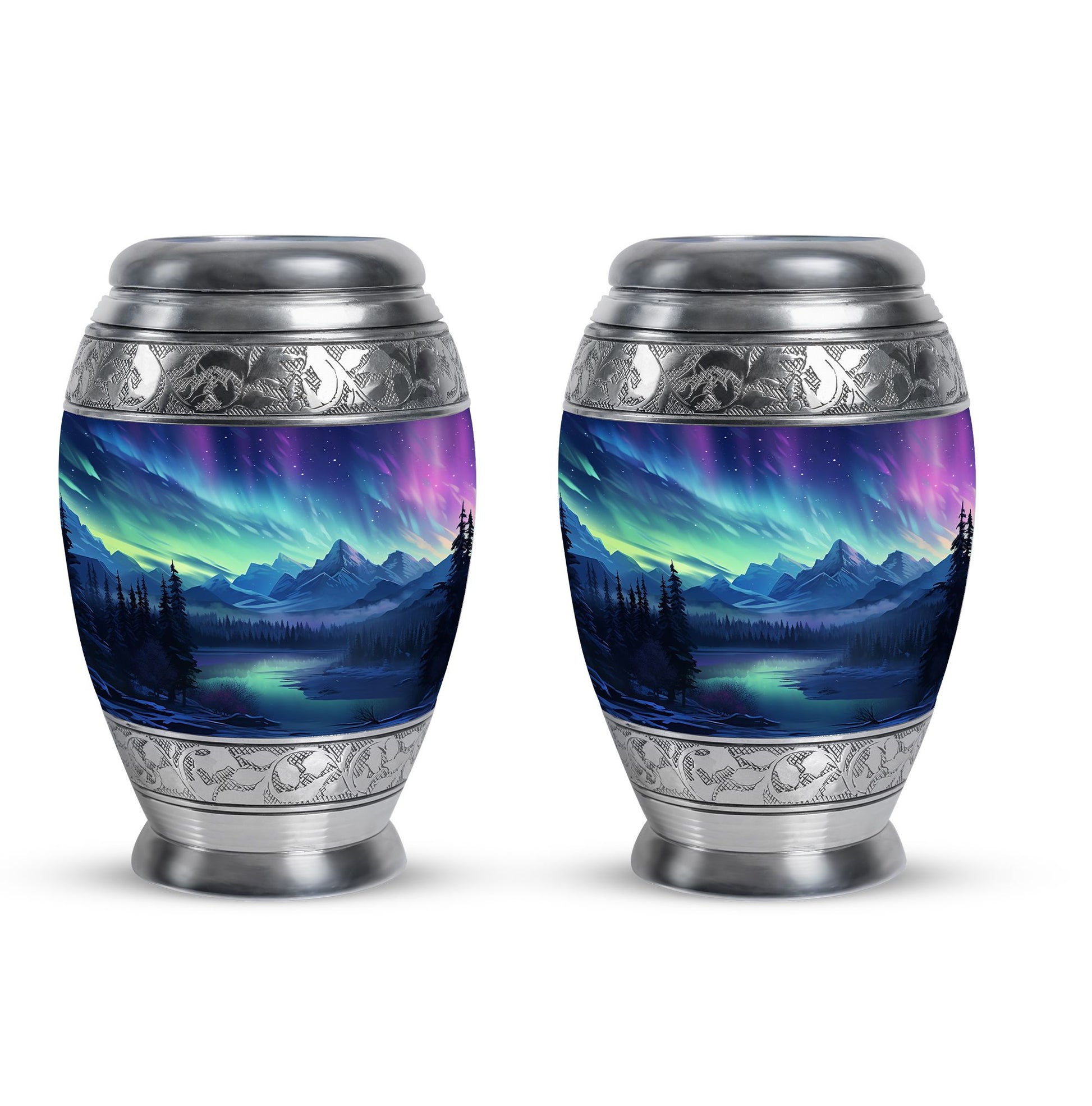 Mountain Lake - Northern Lights Teardrop, Heart Shape Urn