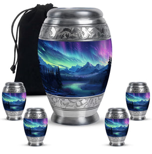 Mountain Lake - Northern Lights Teardrop, Heart Shape Urn