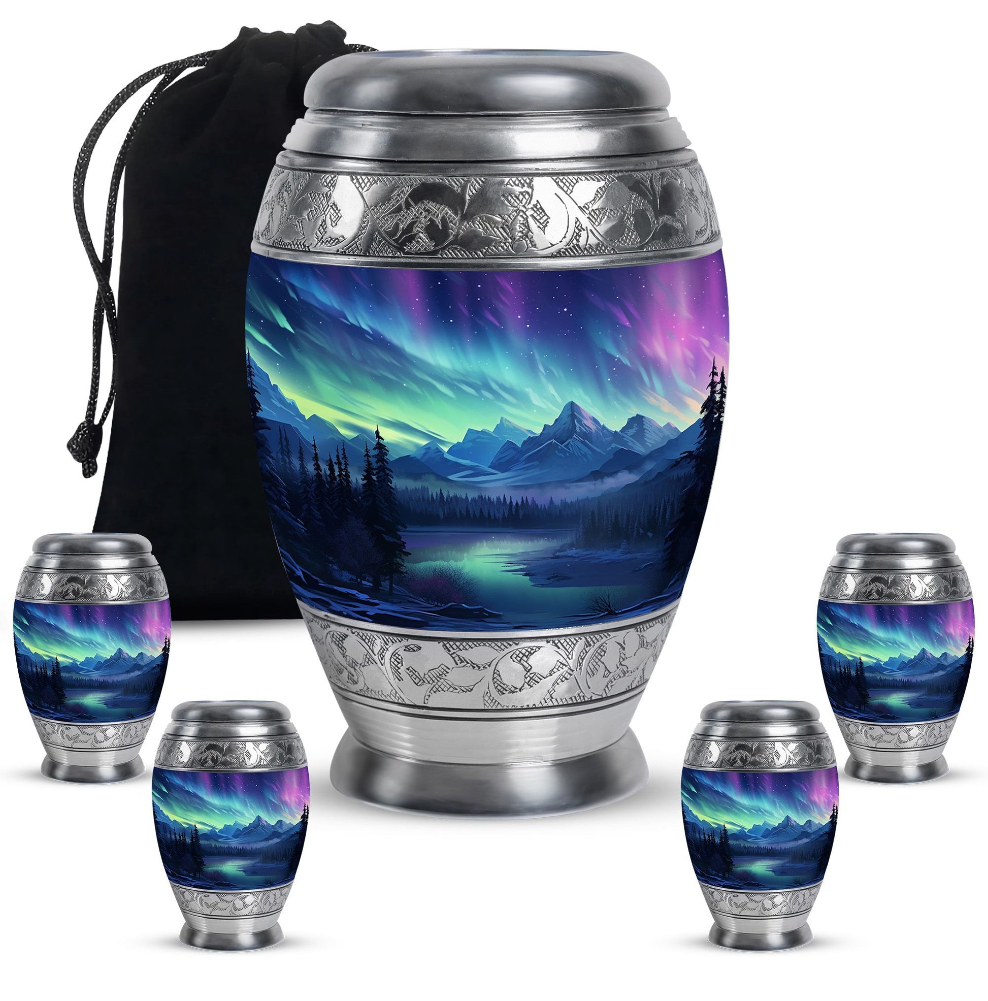 Mountain Lake - Northern Lights Teardrop, Heart Shape Urn
