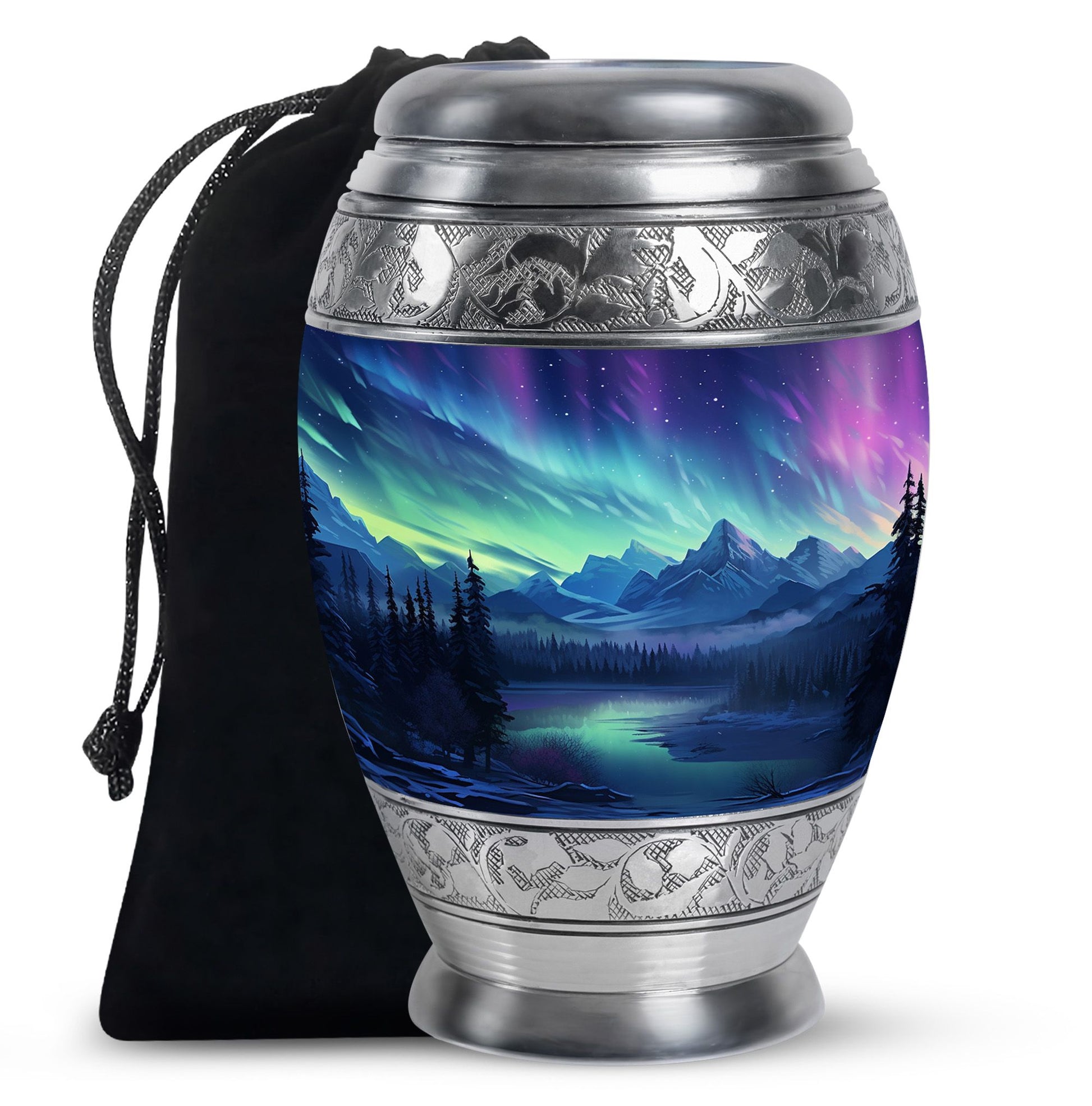 Mountain Lake - Northern Lights Teardrop, Heart Shape Urn