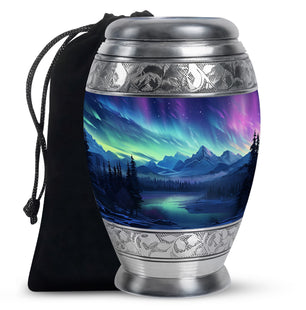 Mountain Lake - Northern Lights Teardrop, Heart Shape Urn