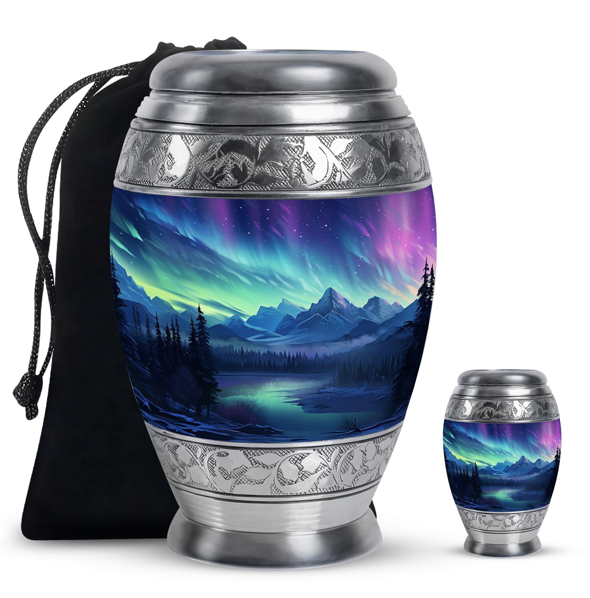Mountain Lake - Northern Lights Teardrop, Heart Shape Urn