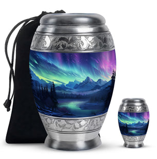 Mountain Lake - Northern Lights Teardrop, Heart Shape Urn