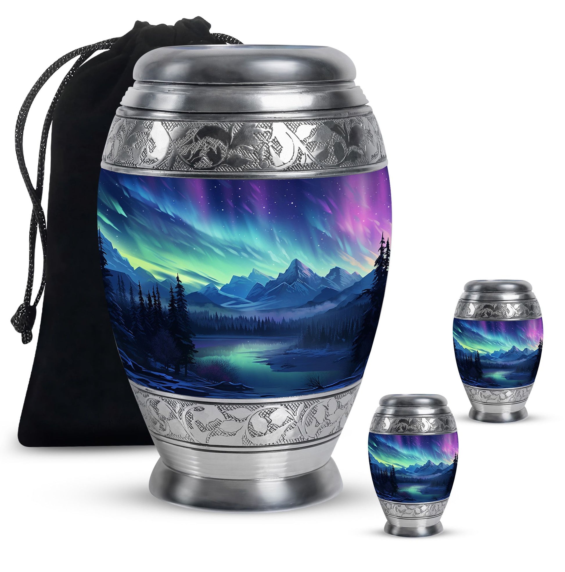 Mountain Lake - Northern Lights Teardrop, Heart Shape Urn