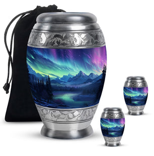 Mountain Lake - Northern Lights Teardrop, Heart Shape Urn