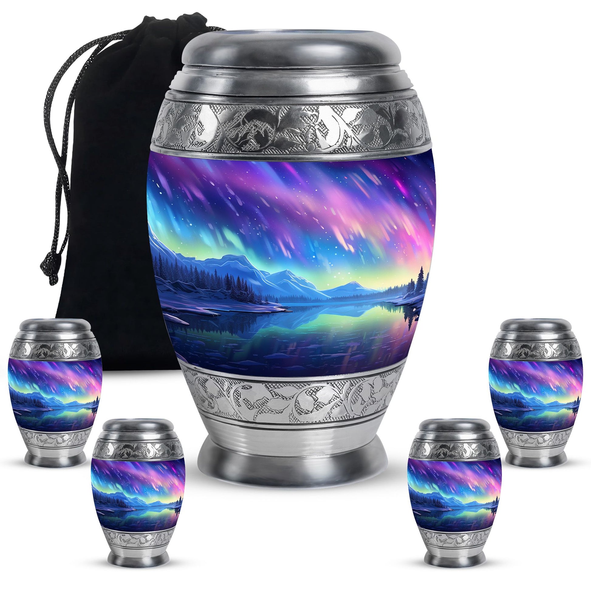 Mountain - Northern Lights Teardrop, Heart Cremation Urn