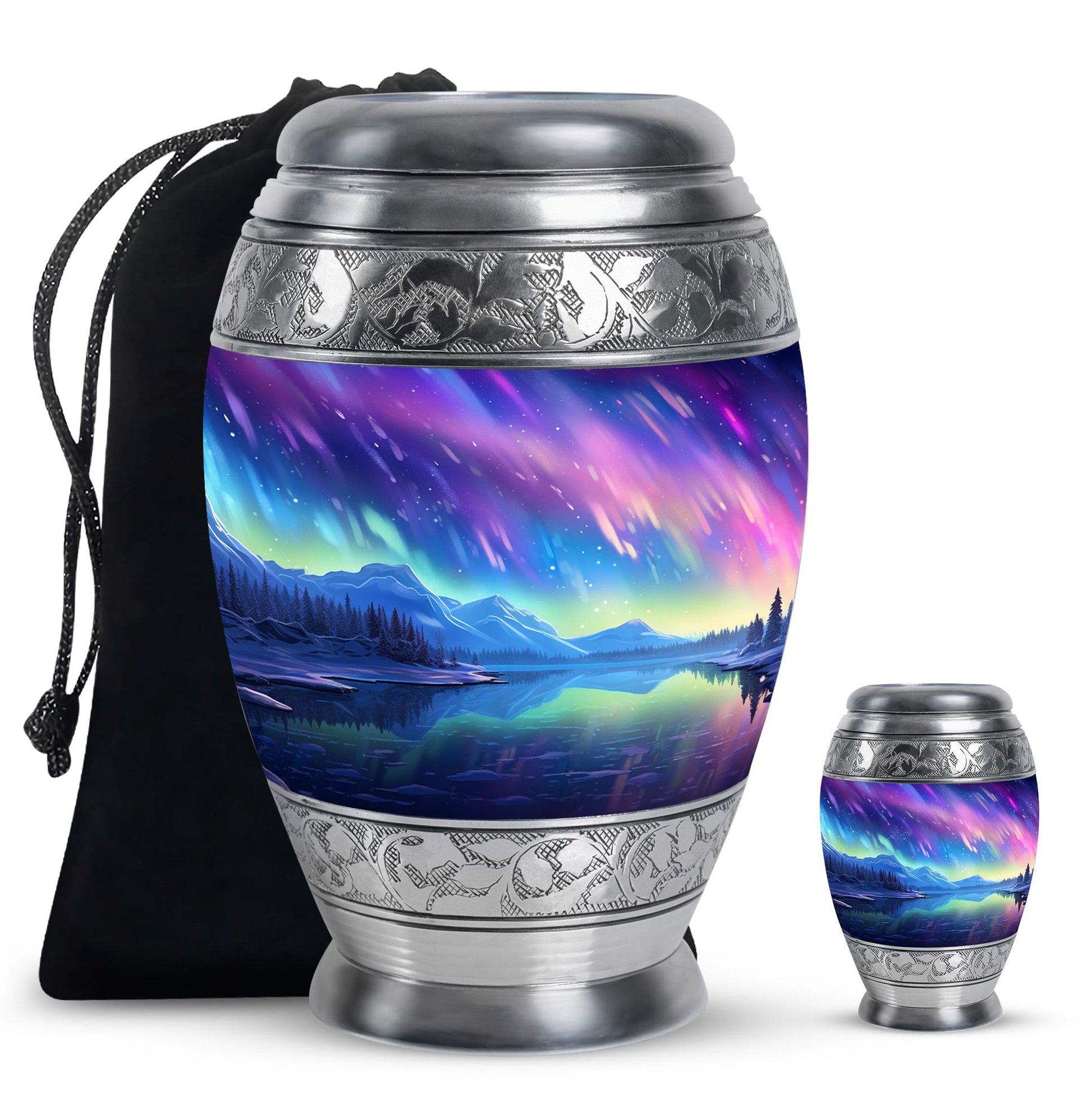 Mountain - Northern Lights Teardrop, Heart Cremation Urn