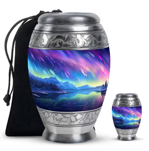 Mountain - Northern Lights Teardrop, Heart Cremation Urn