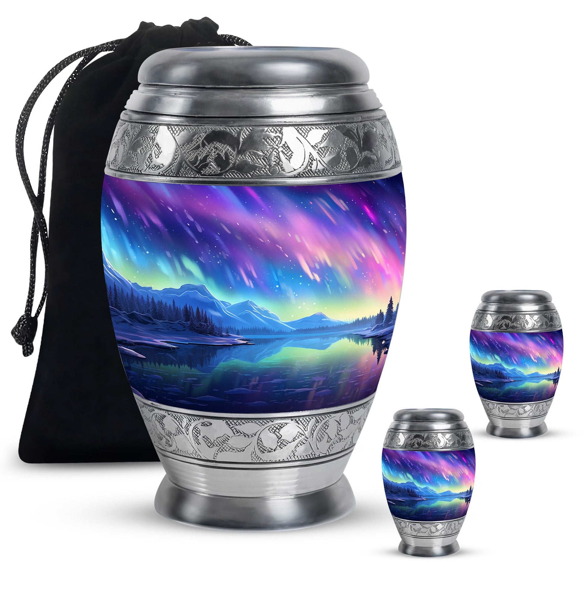 Mountain - Northern Lights Teardrop, Heart Cremation Urn