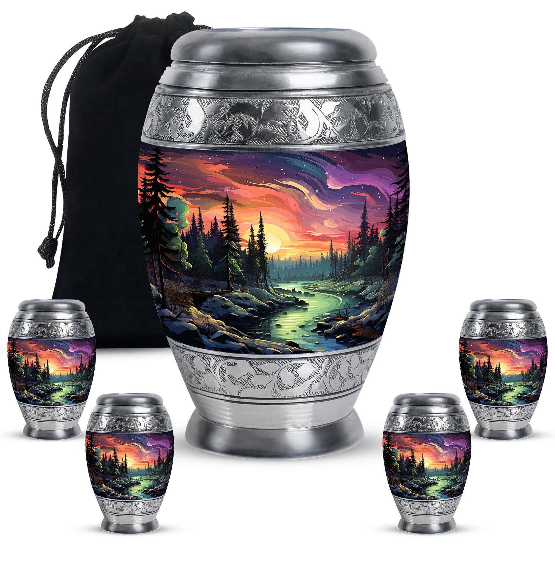 Twilight Forest - Northern Lights Large Teardrop, Heart Urn For Ashes