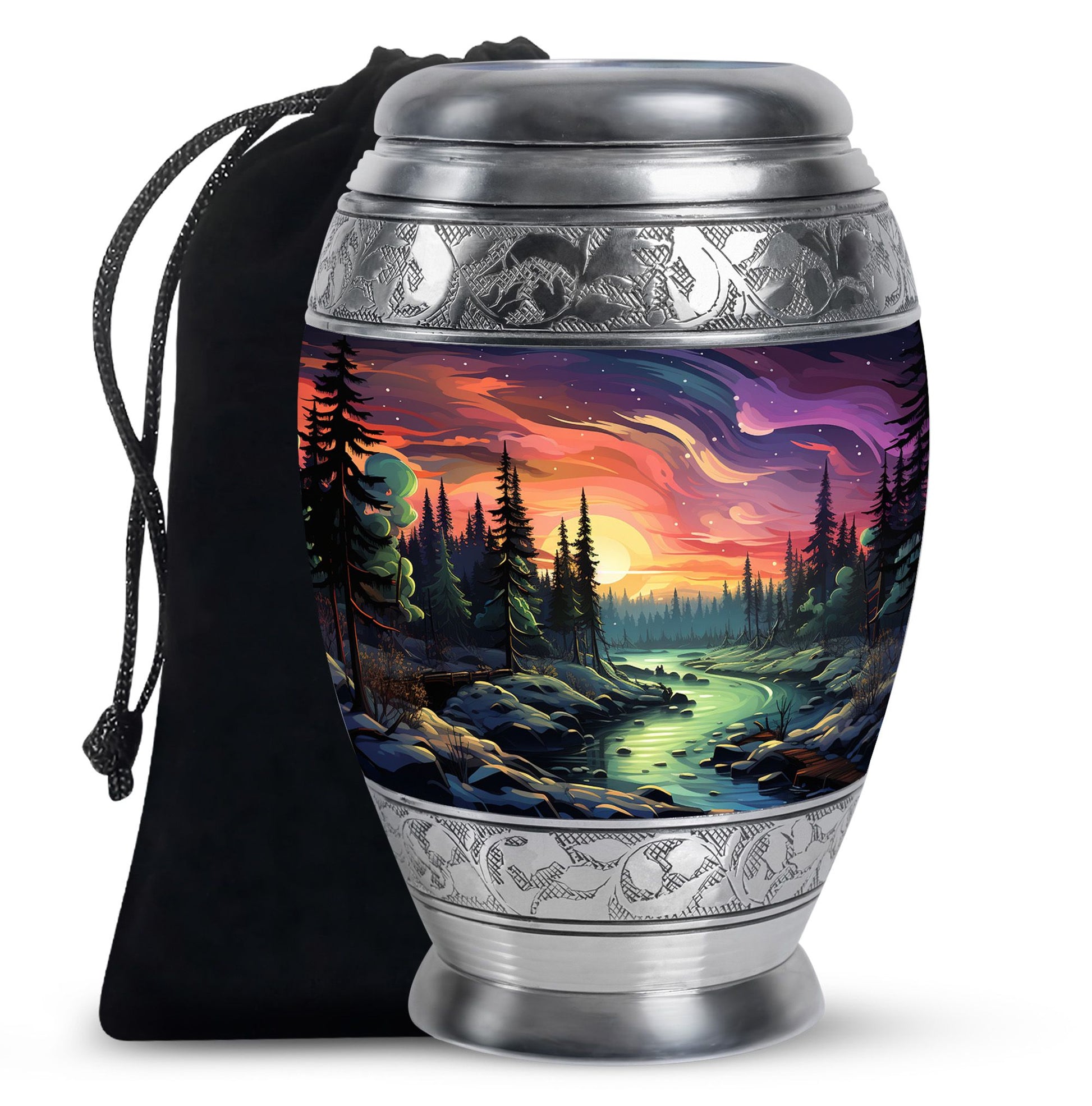 Twilight Forest - Northern Lights Large Teardrop, Heart Urn For Ashes