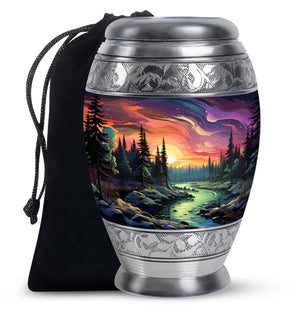 Twilight Forest - Northern Lights Large Teardrop, Heart Urn For Ashes