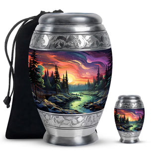Twilight Forest - Northern Lights Large Teardrop, Heart Urn For Ashes