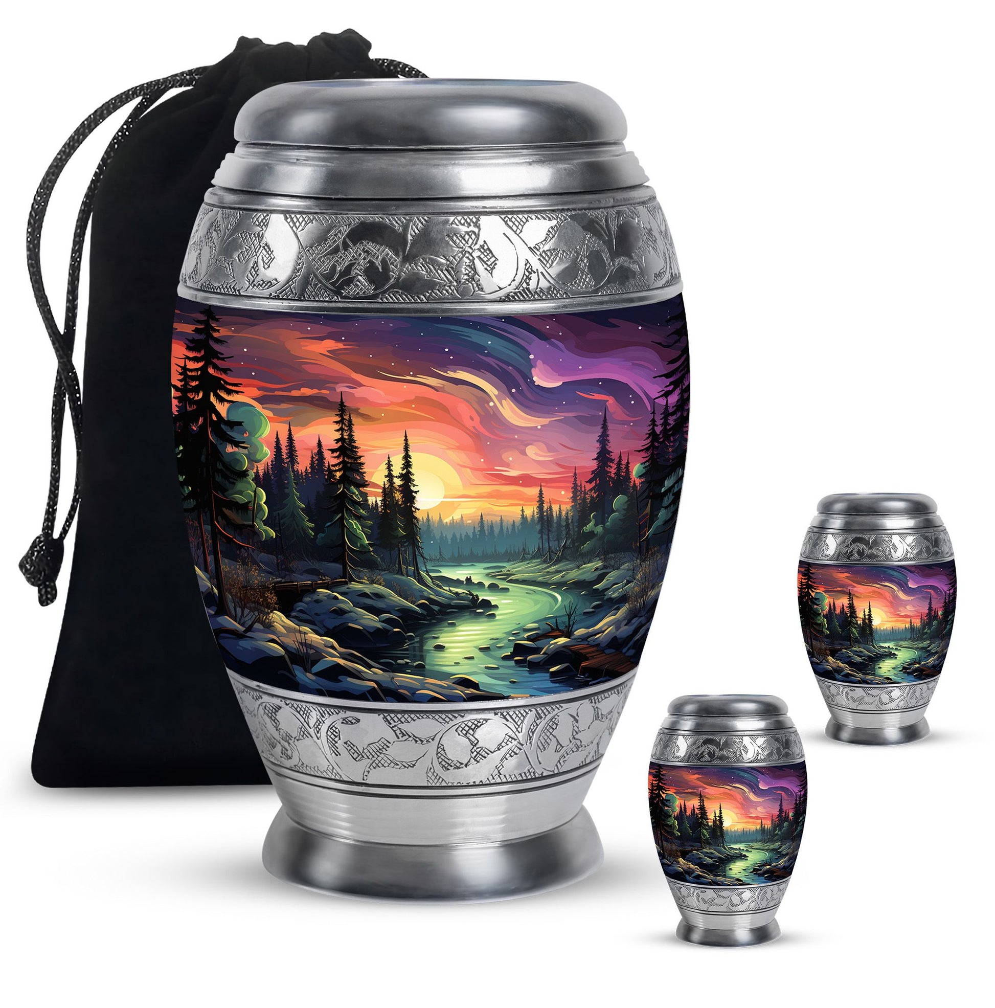 Twilight Forest - Northern Lights Large Teardrop, Heart Urn For Ashes
