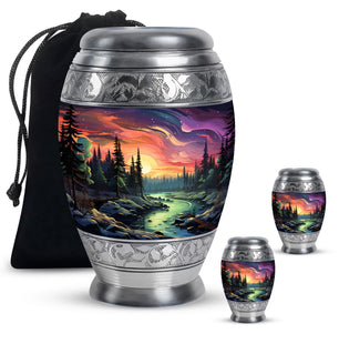 Twilight Forest - Northern Lights Large Teardrop, Heart Urn For Ashes