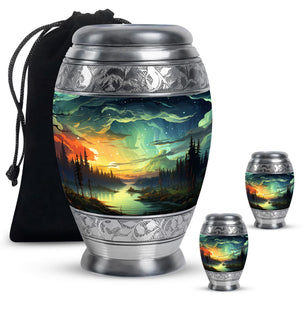 Mystical Day And Night - Northern Lights Teardrop, Heart Shape Urn