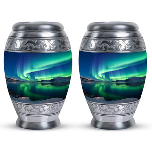 Frozen Landscape - Northern Lights Teardrop, Heart Cremation Urn