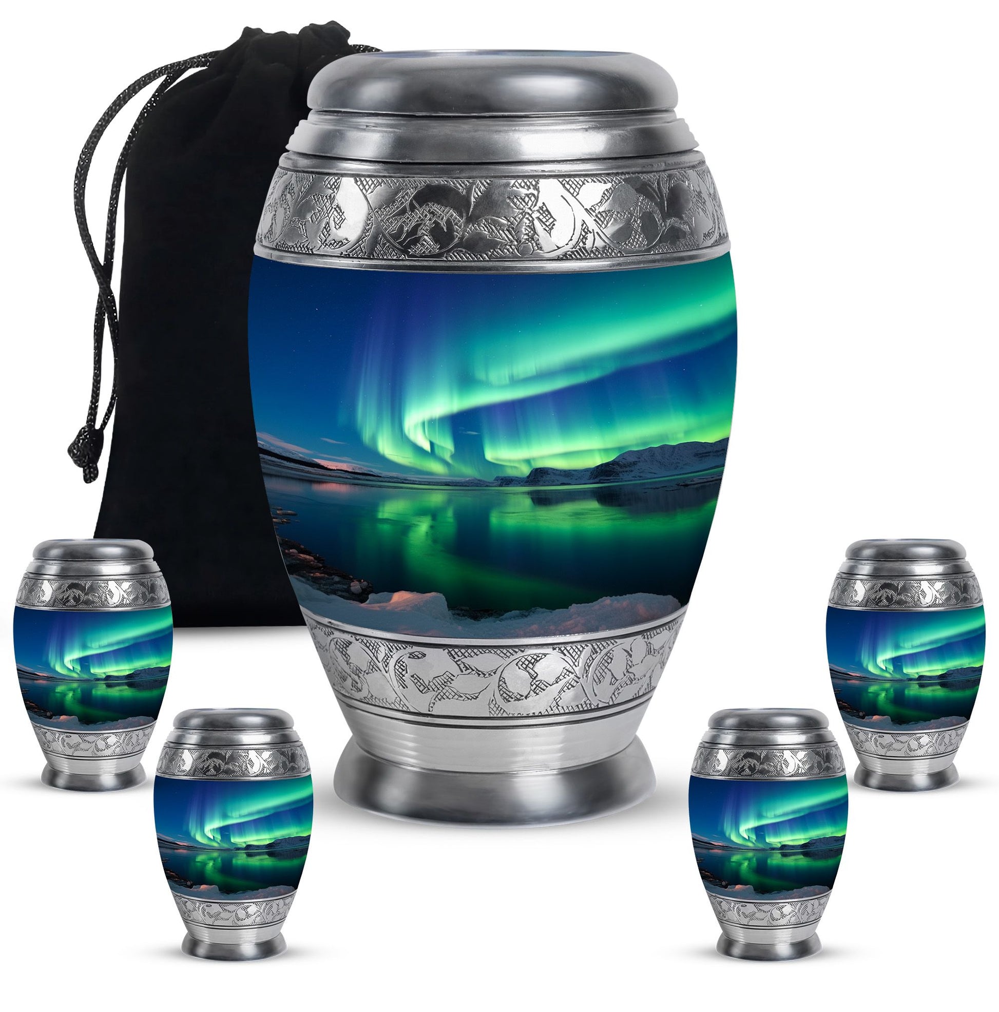Frozen Landscape - Northern Lights Teardrop, Heart Cremation Urn