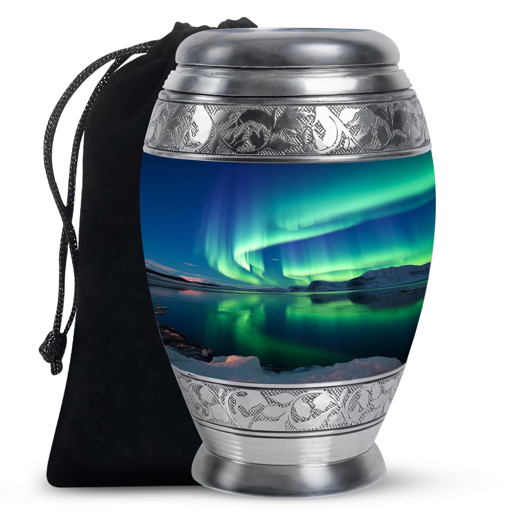Frozen Landscape - Northern Lights Teardrop, Heart Cremation Urn