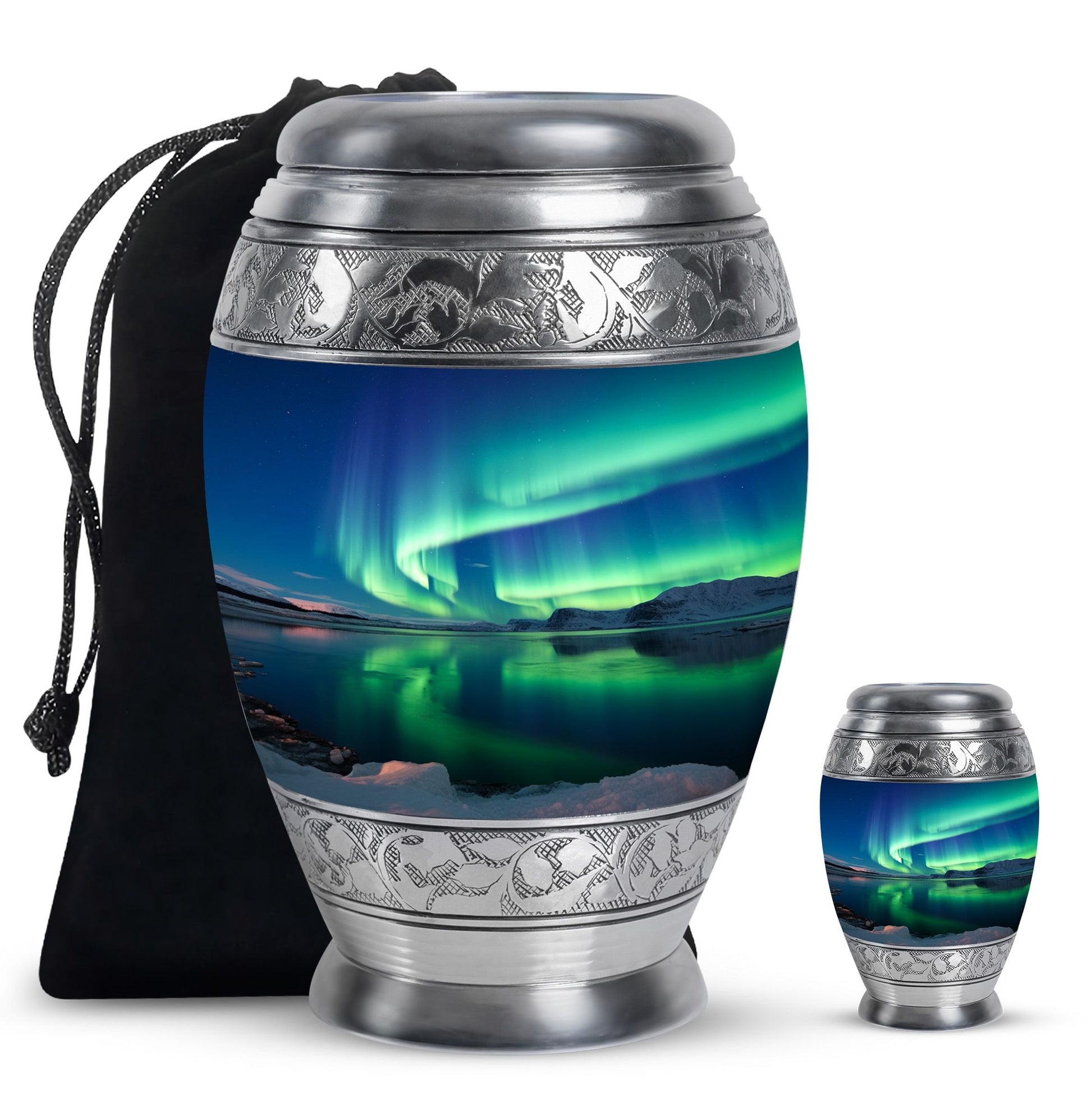 Frozen Landscape - Northern Lights Teardrop, Heart Cremation Urn