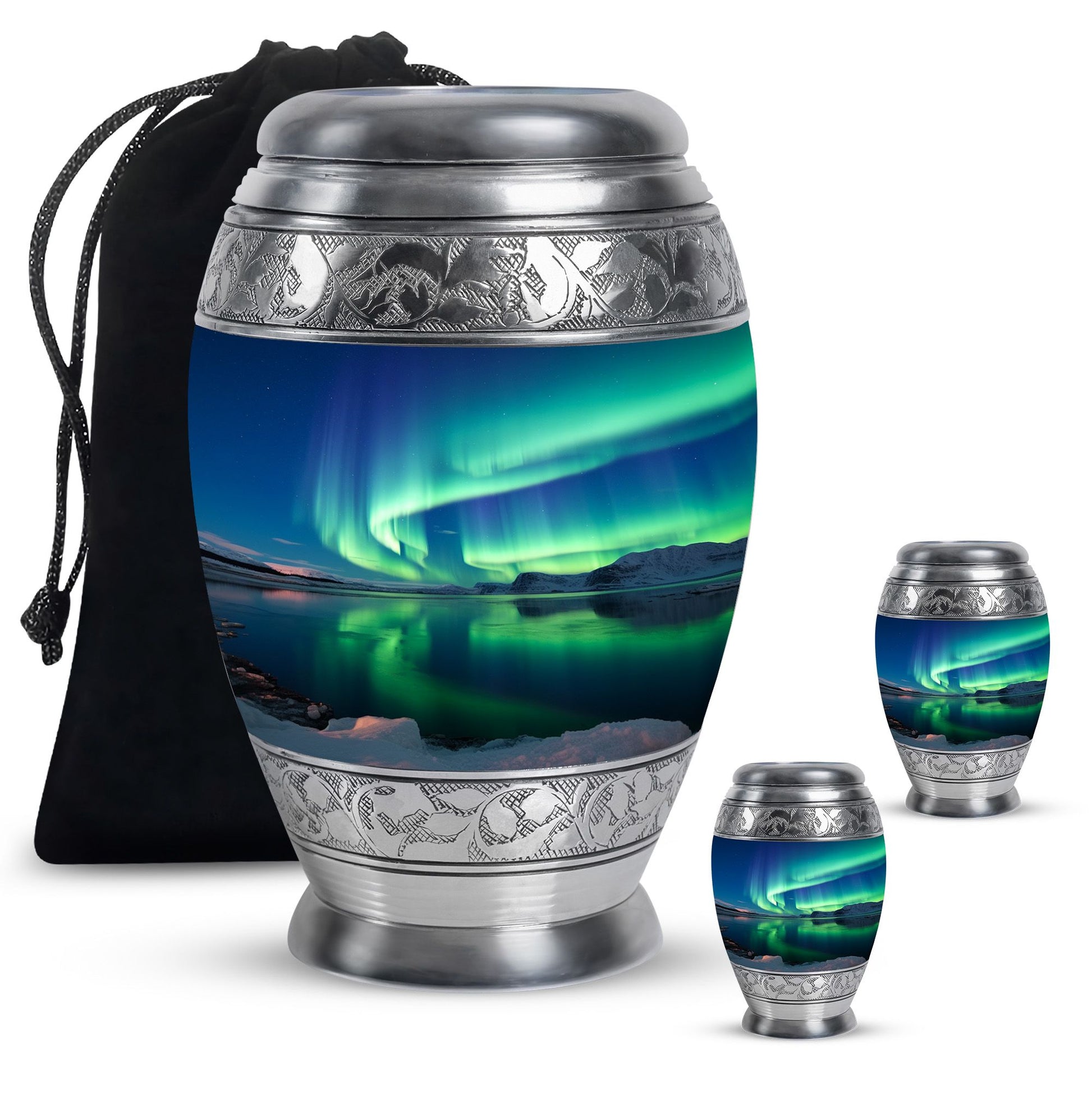 Frozen Landscape - Northern Lights Teardrop, Heart Cremation Urn