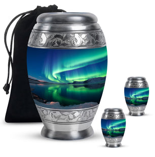 Frozen Landscape - Northern Lights Teardrop, Heart Cremation Urn