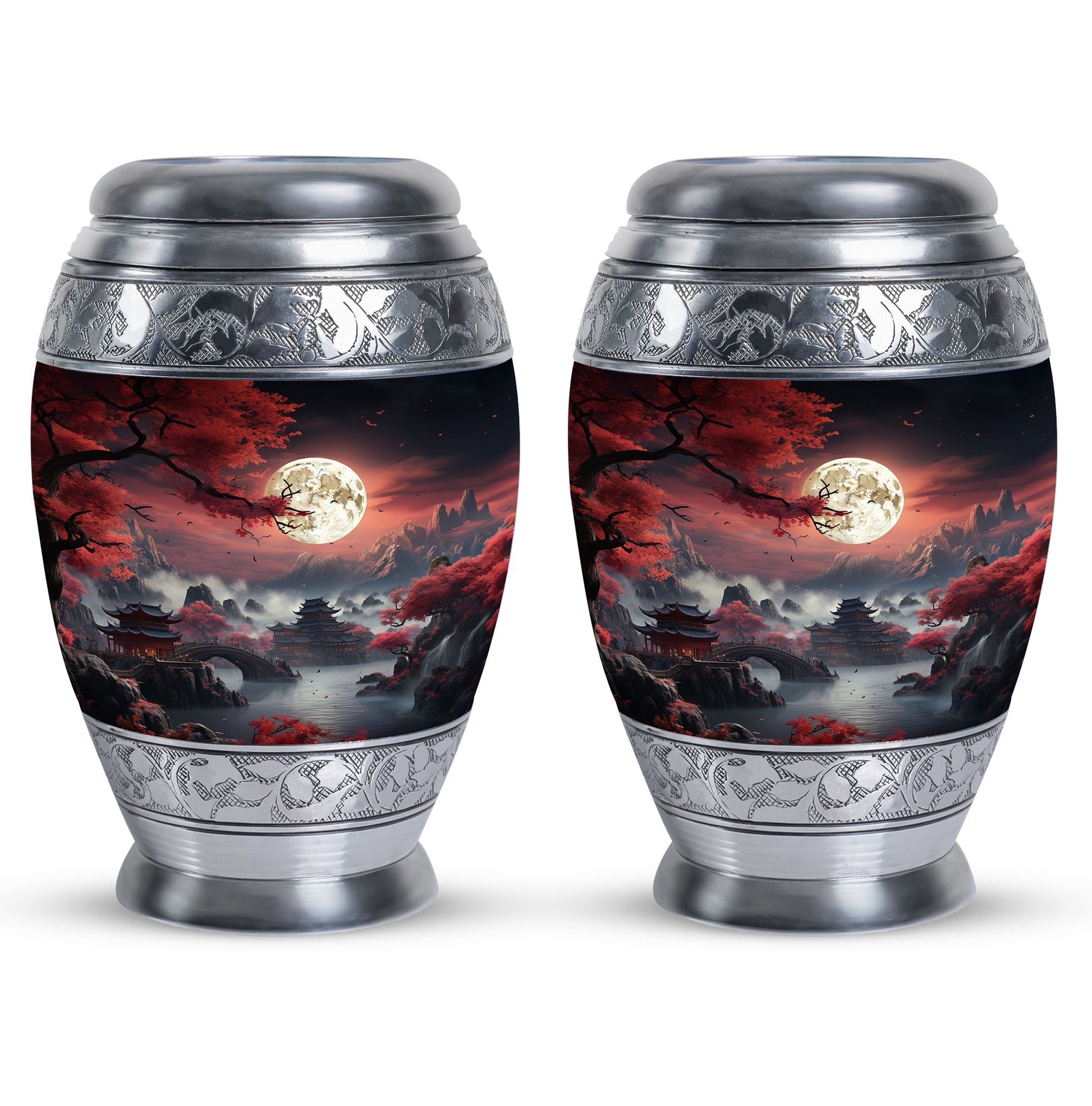 Moonlit Sakura - Moon Urn Large Teardrop, Heart Urn For Ashes