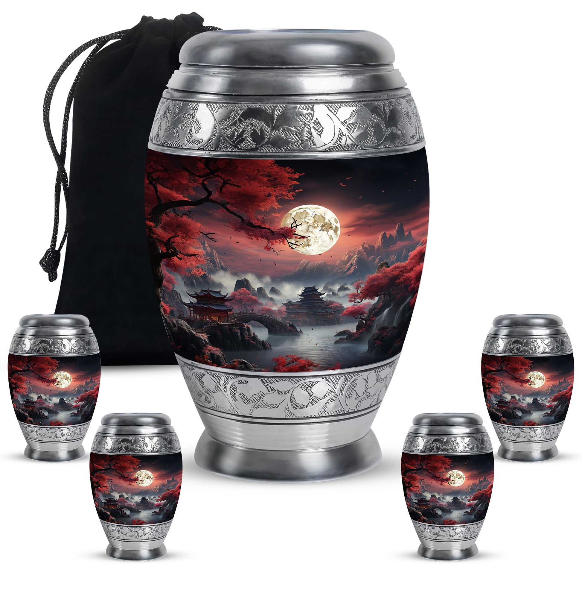 Moonlit Sakura - Moon Urn Large Teardrop, Heart Urn For Ashes