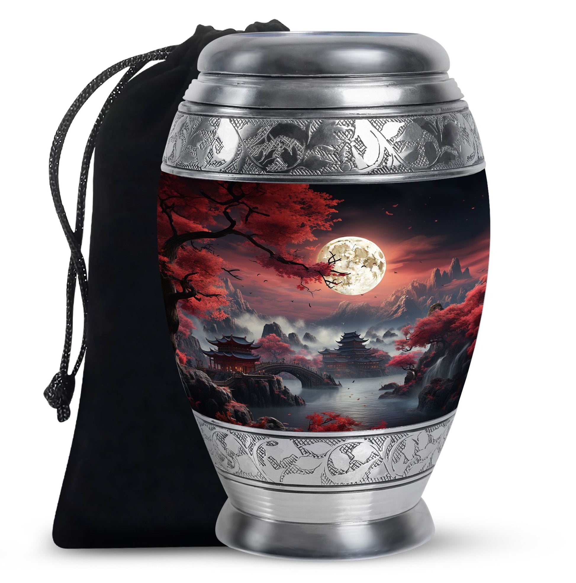 Moonlit Sakura - Moon Urn Large Teardrop, Heart Urn For Ashes
