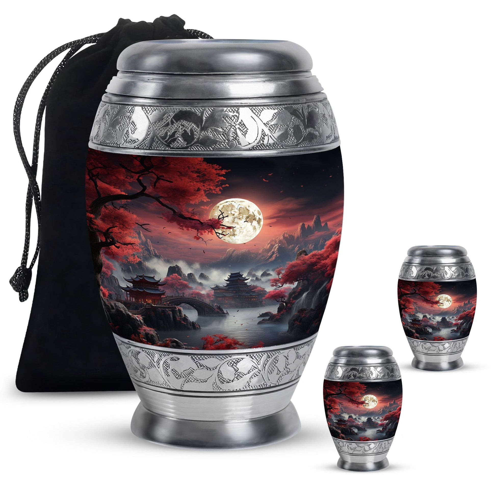 Moonlit Sakura - Moon Urn Large Teardrop, Heart Urn For Ashes