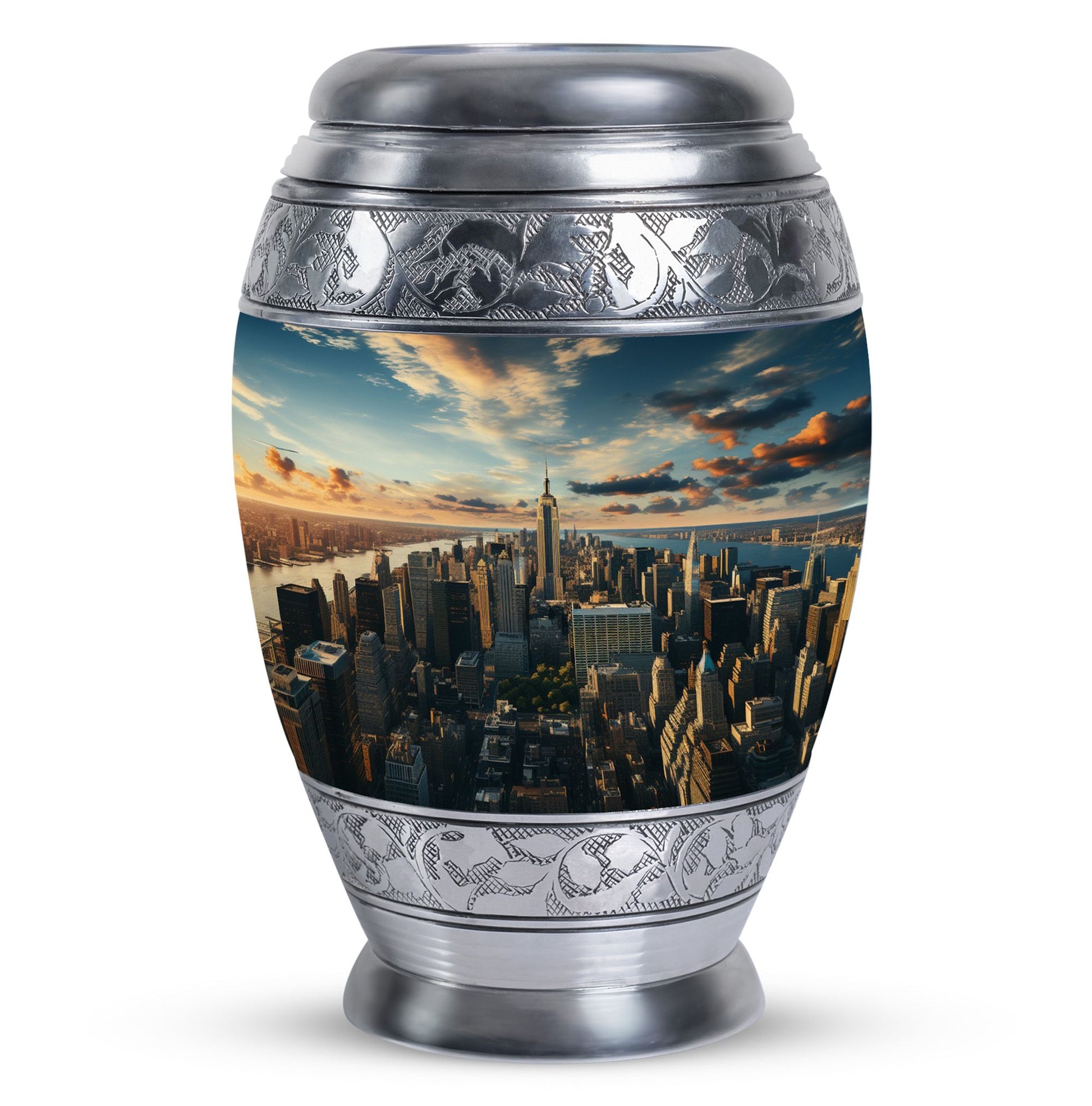 Sunset Serenade Over The Cityscapecity Urns Teardrop, Heart Shape Urn