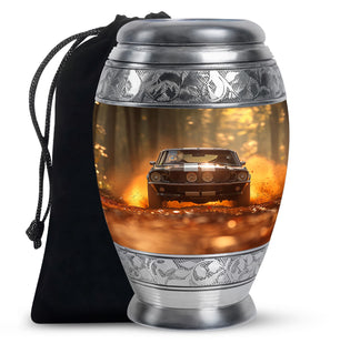 Autumn Blaze Forest Road - Car Urn Large Teardrop, Heart Urn For Ashes