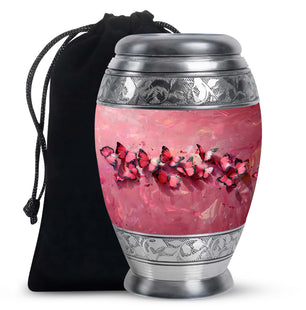 Pink Butterfly Personalized Urn Funeral, Ashes Memorial Urn