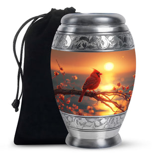 Cardinal Bird Adult Cremation Urn Large Funeral, Ashes Urn For Ashes