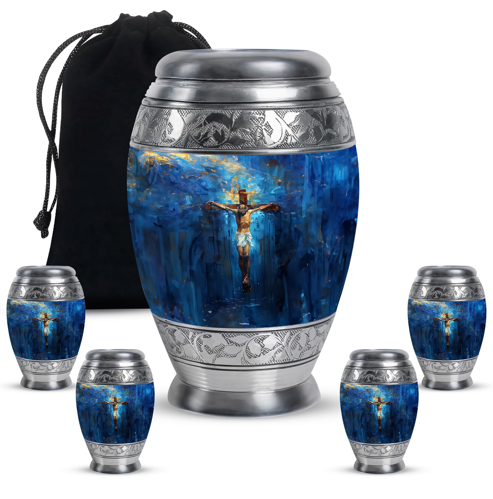Jesus Theme Large Urn With 4 Keepsake Urn