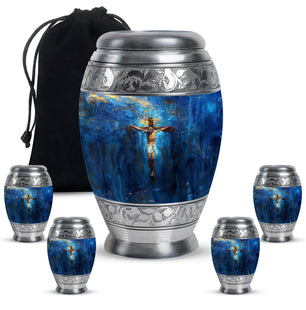 Jesus Theme Large Urn With 4 Keepsake Urn