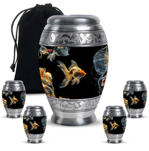 Fish Theme Large Urn With 4 Keepsake Urn