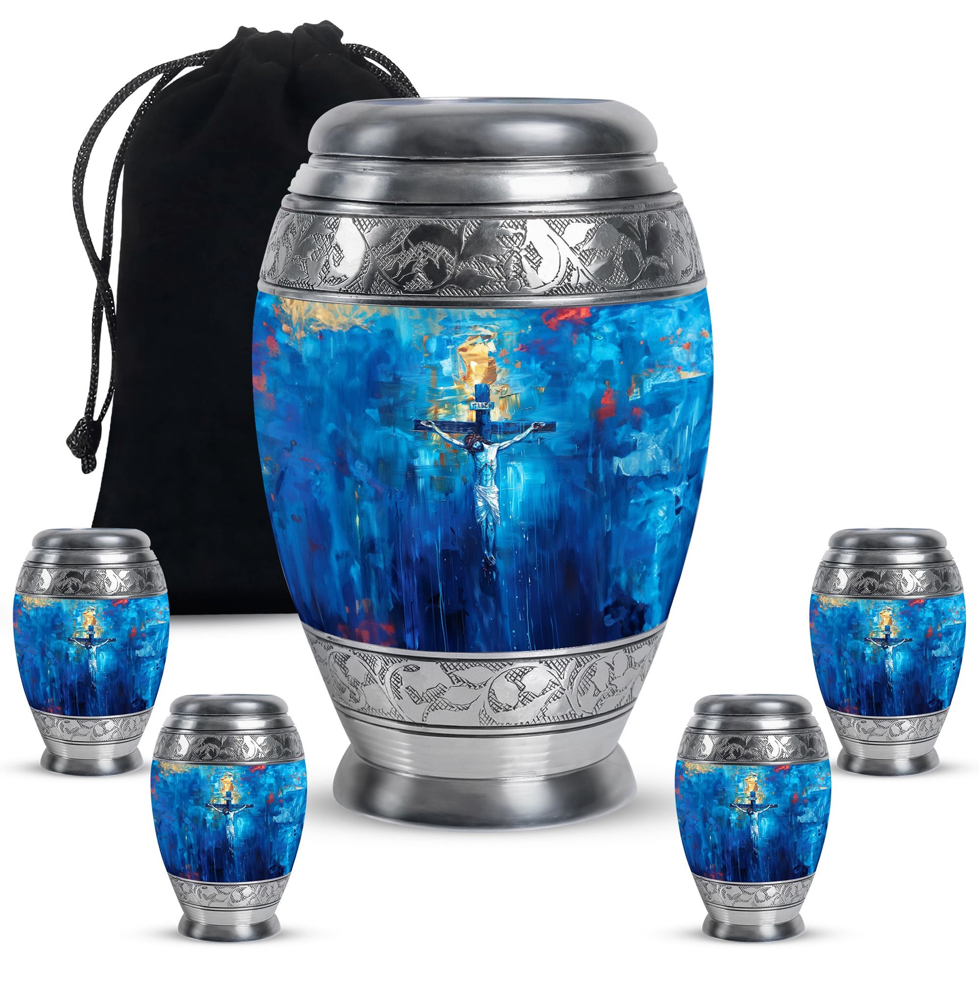 Jesus Theme Large Urn With 4 Keepsake Urn