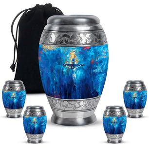Jesus Theme Large Urn With 4 Keepsake Urn