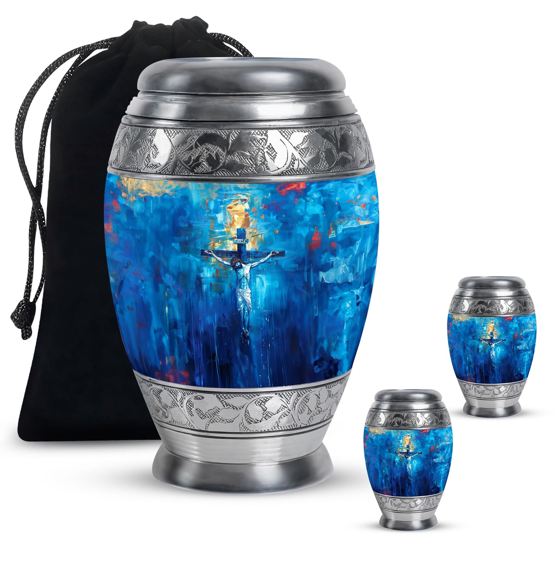 Jesus Theme Large Urn With 2 Keepsake Urn