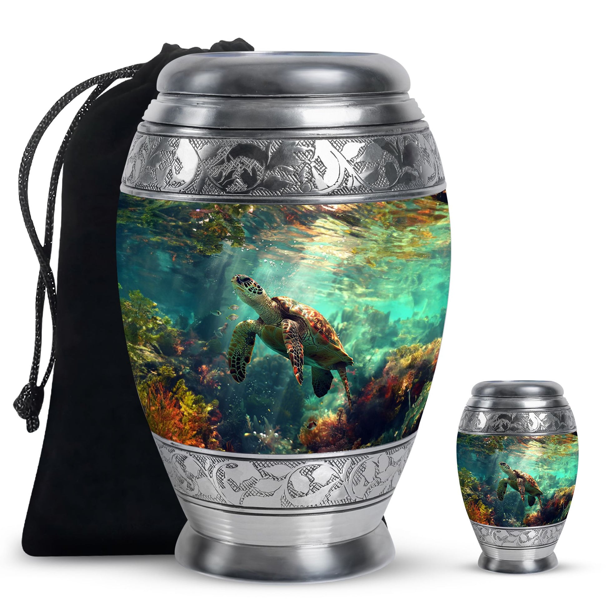 Tortoise Theme Large Urn With 1 Keepsake Urn