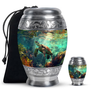 Tortoise Theme Large Urn With 1 Keepsake Urn