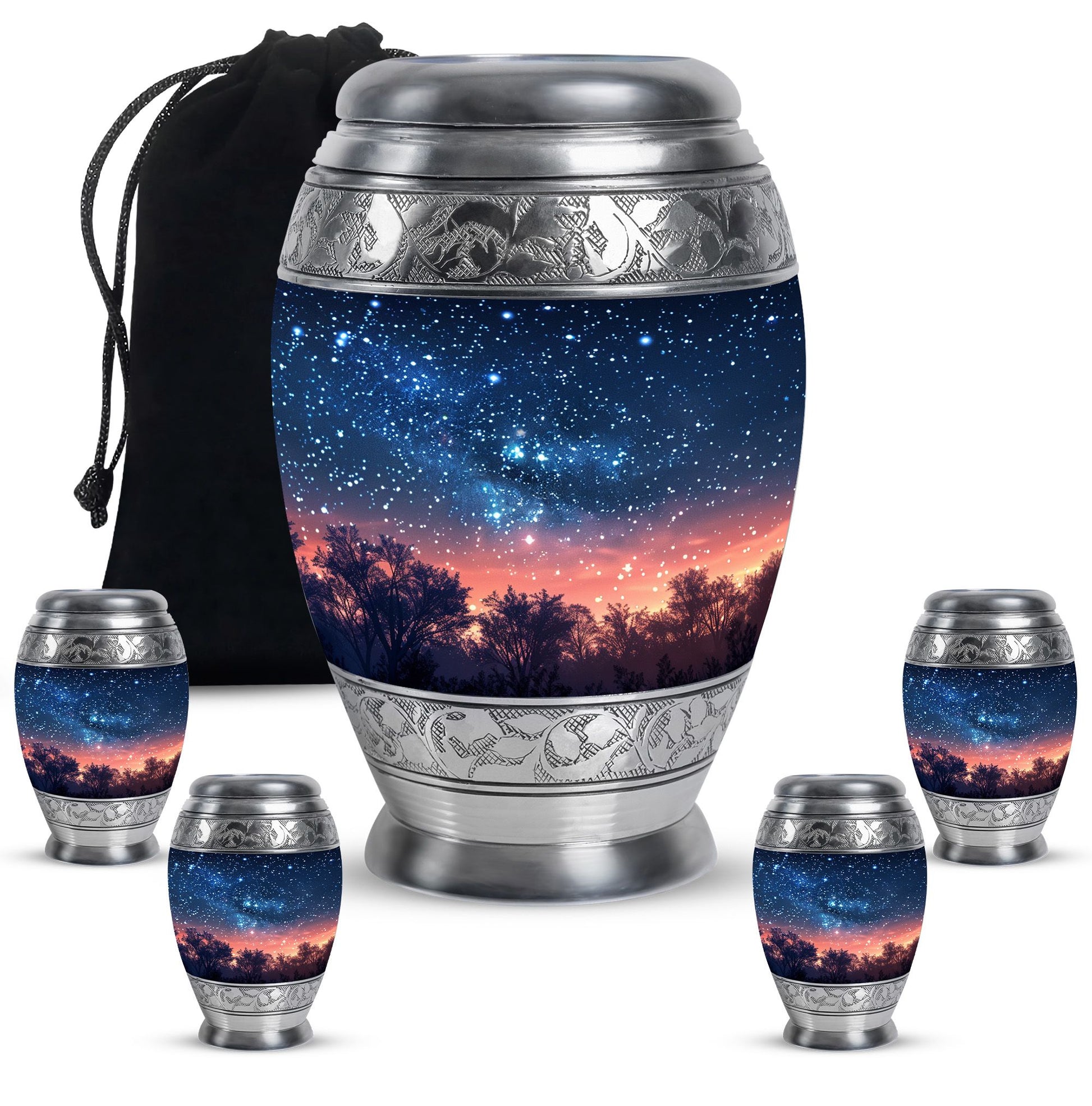 Majestic Sky Theme Large Urn With 4 Keepsake Urn