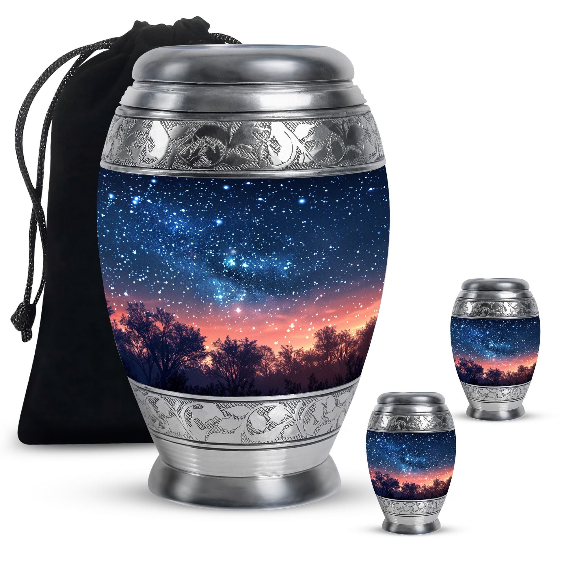 Majestic Sky Theme Large Urn With 2 Keepsake Urn