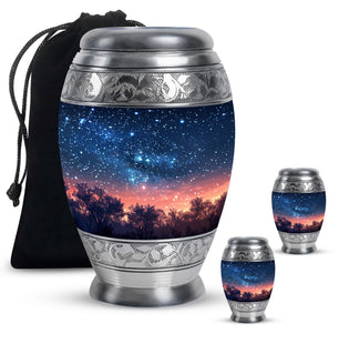Majestic Sky Theme Large Urn With 2 Keepsake Urn