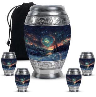 Majestic Sky Theme Large Urn With 4 Keepsake Urn